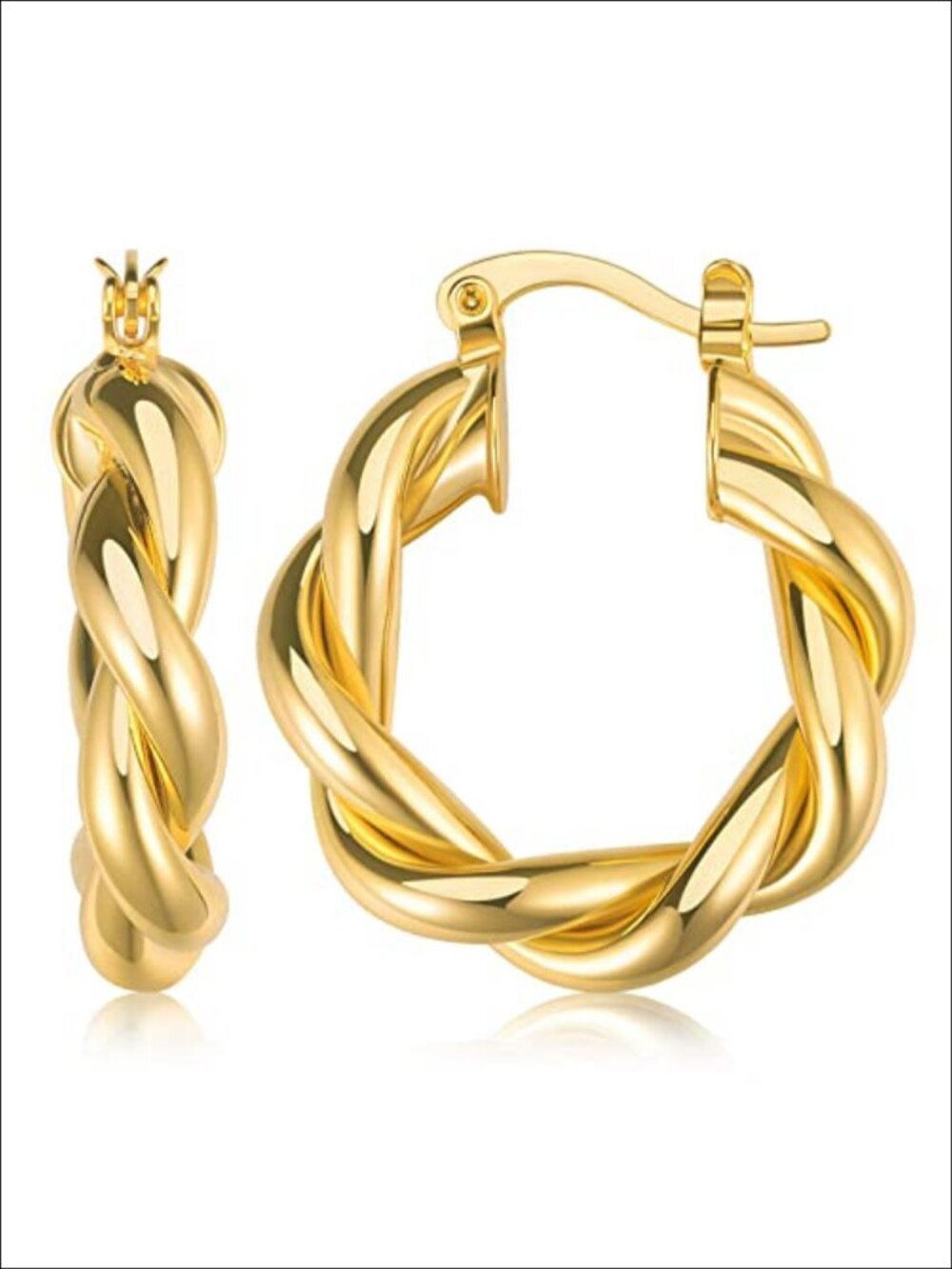18K Gold Plated Twisted Hoop Earrings Chunky Twist Hoops Women